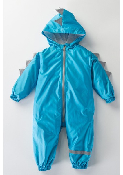 Sevimli Dinozor Figürlü Kapşonlu Pamuk Astarlı Cepli Kız Erkek Bebek Yağmurluk Mont Tulum Çocuk Yeni