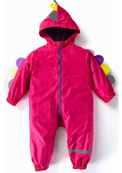 Sevimli Dinazor Kulaklı Figürlü Kapşonlu Pamuk Astarlı Erkek Kız Bebek Yağmurluk Mont Tulum Çocuk