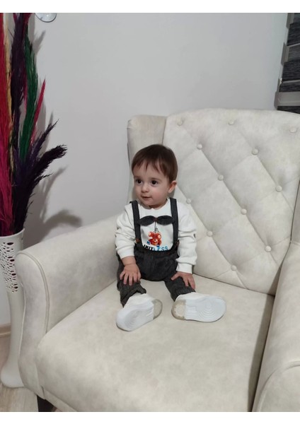 Papyonlu Sweat Kot Pantolon 2li Erkek Çocuk Salopet Takımı Gri