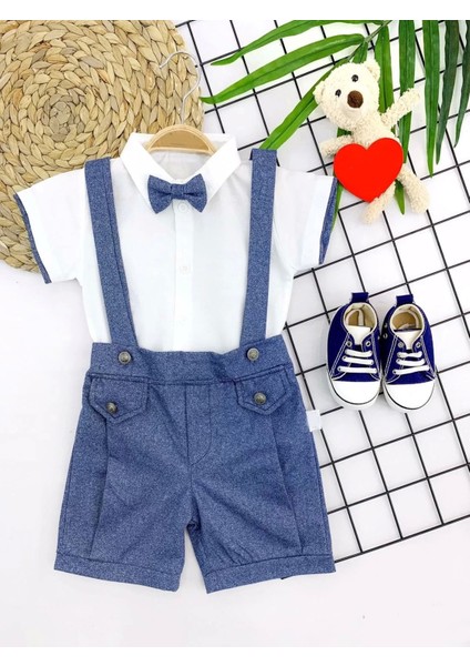 Papyonlu Gömlek 2li Erkek Bebek Salopet Takımı Indigo