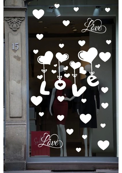 Happy Valentine's Day Sevgililer Günü Sticker Kalp, Love, I Love You Cam, Duvar Sticker Etiket Seti