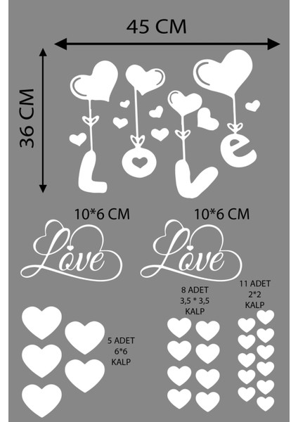 Happy Valentine's Day Sevgililer Günü Sticker Kalp, Love, I Love You Cam, Duvar Sticker Etiket Seti