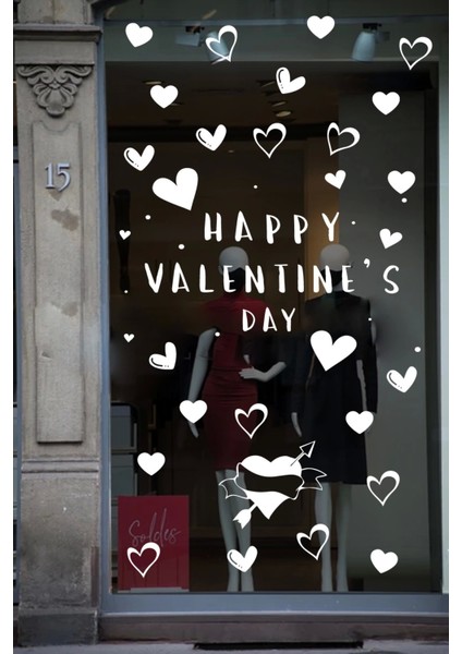 Happy Valentine's Day Sevgililer Günü Sticker Kalp, Love, I Love You Cam, Duvar Sticker Etiket Seti