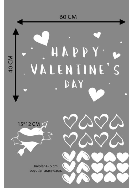 Happy Valentine's Day Sevgililer Günü Sticker Kalp, Love, I Love You Cam, Duvar Sticker Etiket Seti