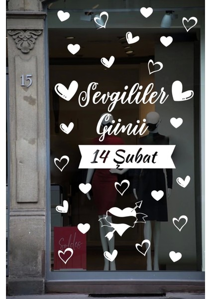 Happy Valentine's Day Sevgililer Günü Sticker Kalp, Love, I Love You Cam, Duvar Sticker Etiket Seti