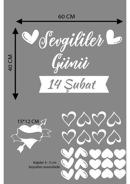 Happy Valentine's Day Sevgililer Günü Sticker Kalp, Love, I Love You Cam, Duvar Sticker Etiket Seti