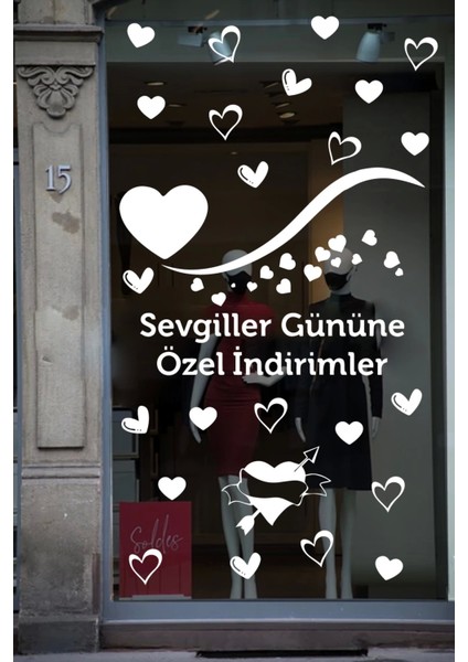 Happy Valentine's Day Sevgililer Günü Sticker Kalp, Love, I Love You Cam, Duvar Sticker Etiket Seti