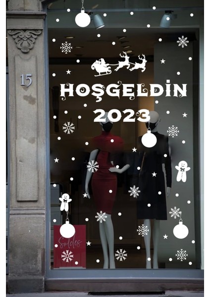 Hoşgeldin 2023 Yılbaşı Happy New Year Sticker Çıkartma Süsü Yeni Yıl Parti Cam Noel Ağacı Kar Tanesi