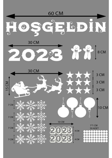 Hoşgeldin 2023 Yılbaşı Happy New Year Sticker Çıkartma Süsü Yeni Yıl Parti Cam Noel Ağacı Kar Tanesi