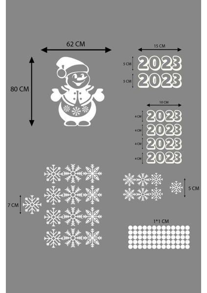 Yılbaşı Happy New Year Sticker Çıkartma Süsü Kardan Adam Cam Süsü Noel Ağacı Kar Tanesi 2023
