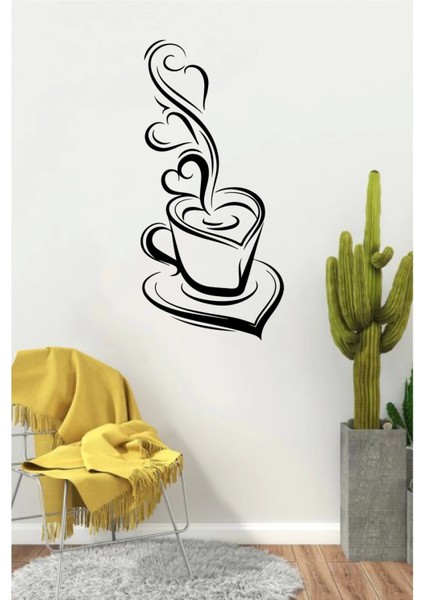 Kahve ve Kalp Köşesi Aşk Dolu Duvar Sticker Yapıştırma (Sudan ve Nemden Etkilenmez) fiyatları