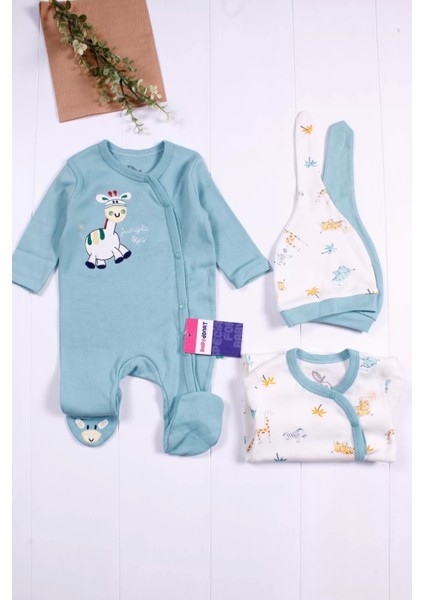 Zürafa Nakışlı Erkek Bebek 4'lü Tulum Seti