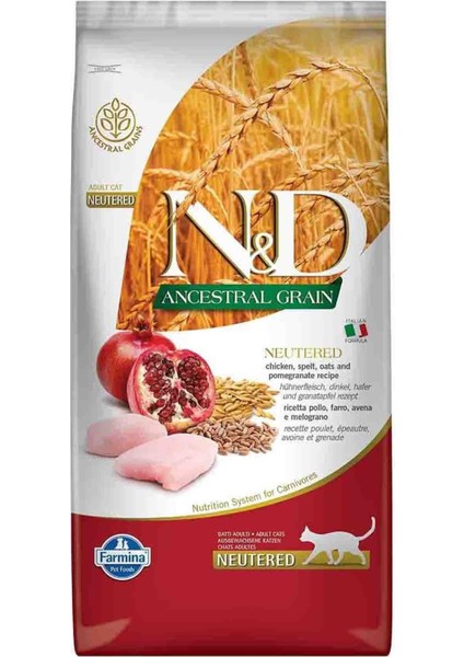 Ancestral Grain Düşük Tahıllı Tavuk ve Narlı Kısırlaştırılmış Kedi Maması 10kg
