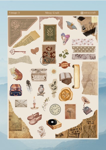 VİNTAGE TEMALI 12*17 CM STİCKER /BULLET JOURNAL, SCRAPBOOK, AJANDA, PLANLAYICI İÇİN