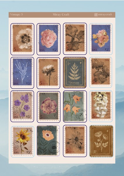 VİNTAGE TEMALI 12*17 CM STİCKER/BULLET JOURNAL, SCRAPBOOK, PLANLAYICI, AJANDA İÇİN