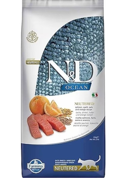 Ocean Somonlu ve Portakallı Ata Tahıllı Kısırlaştırılmış Kedi Maması 10 kg fiyatları