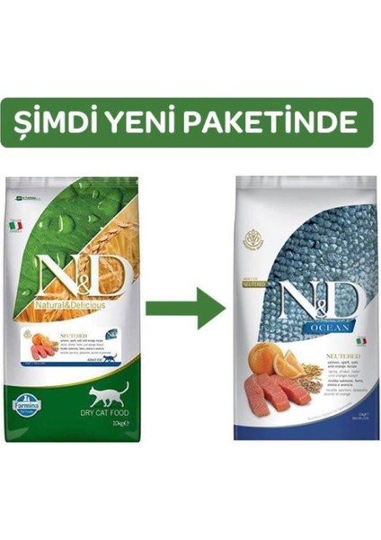 Ocean Somonlu ve Portakallı Ata Tahıllı Kısırlaştırılmış Kedi Maması 10 kg modelleri