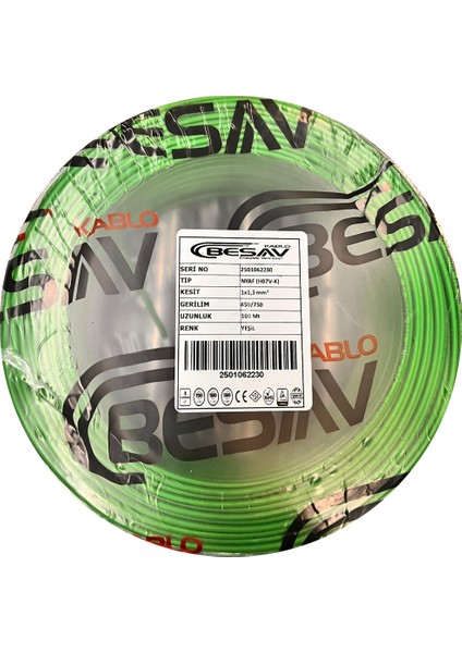 Besav Nyaf 1x1,5 (H07V-K) Kablo 100 Metre