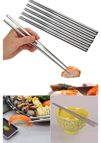 Metal Chopstick 10 Çift Paslanmaz Çelik Çin Çubuğu Yemek Çubukları 10 Çift