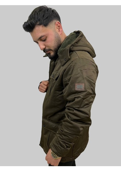 Erkek Kapüşon Çıklamlı Içi Kürklü Kanvas Haki Parka Kaban fiyatları