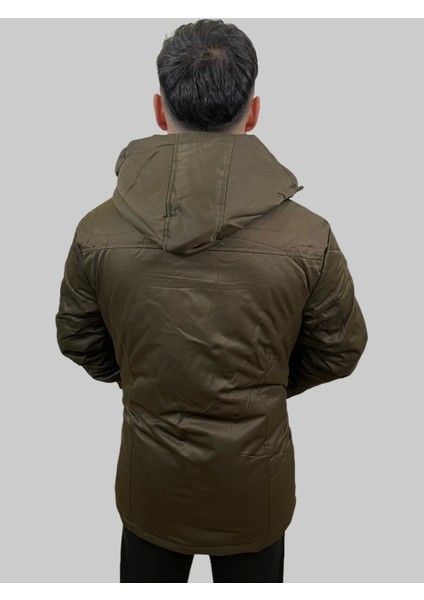 Erkek Kapüşon Çıklamlı Içi Kürklü Kanvas Haki Parka Kaban modelleri