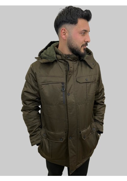 Erkek Kapüşon Çıklamlı Içi Kürklü Kanvas Haki Parka Kaban indirimleri