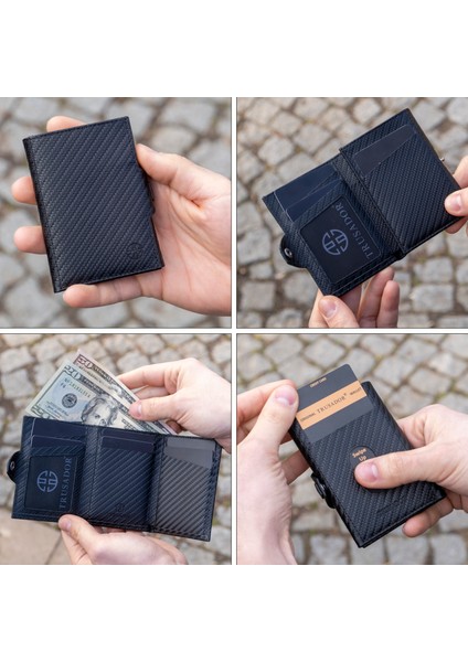 Toscana Carbon Kartlık Deri Cüzdan Unisex Rfid Korumalı Erkek Kadın Mini Hediye fırsatları