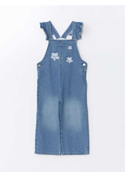 Lcw Kids Kare Yaka Nakışlı Kız Çocuk Jean Salopet Elbise