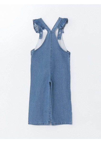 Lcw Kids Kare Yaka Nakışlı Kız Çocuk Jean Salopet Elbise