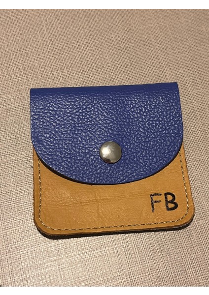 Pinkyola Design - Kare Model Deri Fb Hardal Sarı ve Mavi Mini Bozuk Para Cüzdanı,airpod Kılıf