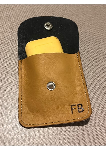 Pinkyola Design - Kare Model Deri Fb Hardal Sarı ve Mavi Mini Bozuk Para Cüzdanı,airpod Kılıf