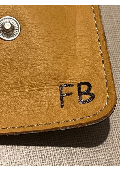 Pinkyola Design - Kare Model Deri Fb Hardal Sarı ve Mavi Mini Bozuk Para Cüzdanı,airpod Kılıf