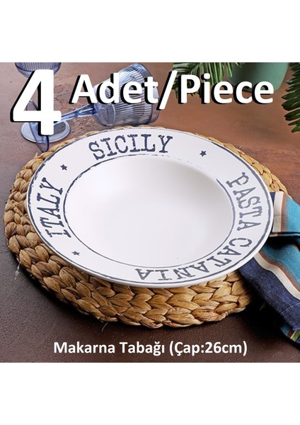 4 Adet Seramik Makarna Salata Tabağı - 26CM