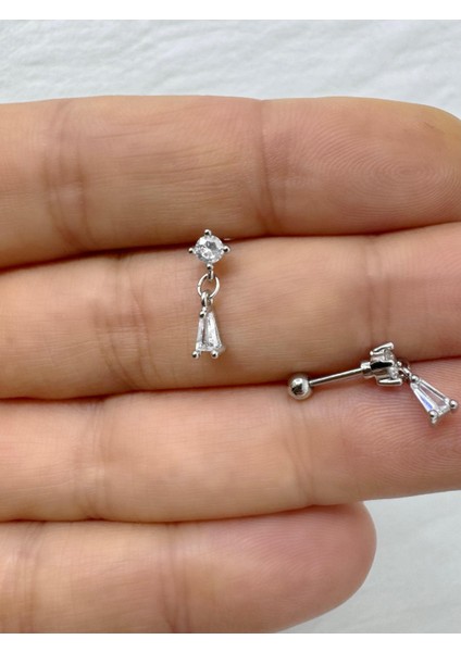 Zirkon Taşlı 1 Adet Tragus Helix Lobe Conch Flat Lobe Uyumlu Piercing Küpe