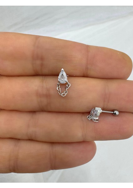 Zirkon Taşlı 1 Adet Tragus Helix Lobe Conch Flat Lobe Uyumlu Piercing Küpe