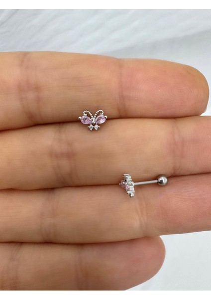 Zirkon Taşlı Kelebek 1 Adet Tragus Helix Lobe Conch Flat Lobe Uyumlu Piercing Küpe