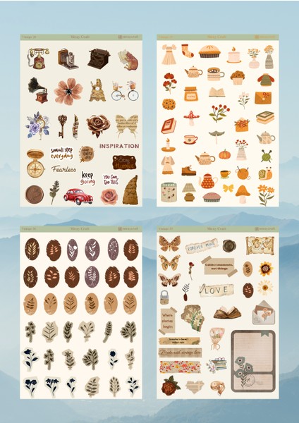 12'Lİ VİNTAGE TEMALI 12*17 CM STİCKER SETİ/BULLET JOURNAL, SCRAPBOOK, AJANDA, PLANLAYICI İÇİN