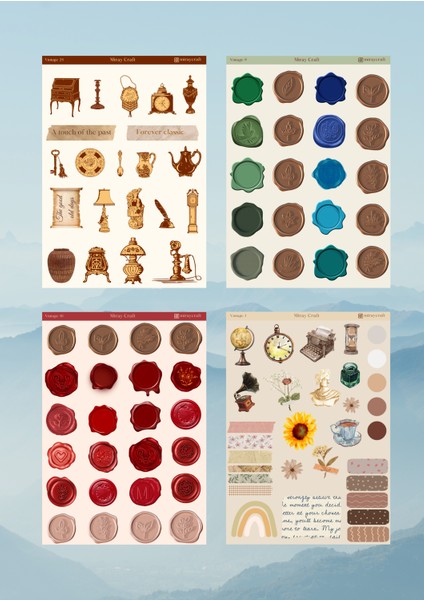 12'Lİ VİNTAGE TEMALI 12*17 CM STİCKER SETİ/BULLET JOURNAL, SCRAPBOOK, AJANDA, PLANLAYICI İÇİN