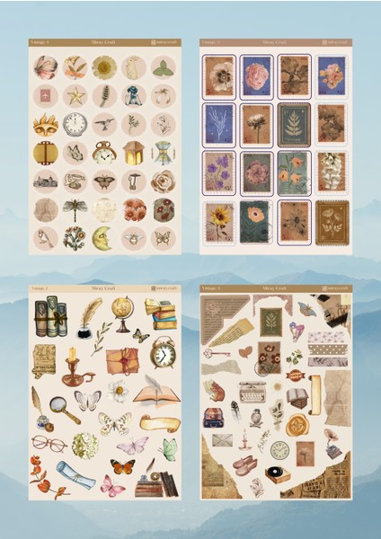 12'Lİ VİNTAGE TEMALI 12*17 CM STİCKER SETİ/BULLET JOURNAL, SCRAPBOOK, AJANDA, PLANLAYICI İÇİN