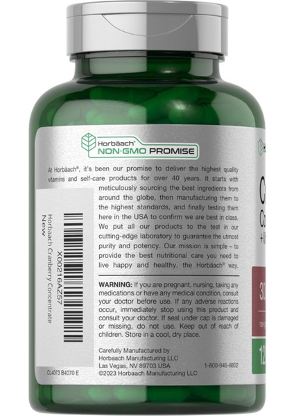 Cranberry Concentrate Extract + Vitamin C 30,000MG 120 Capsules Non-Gmo And Gluten Free