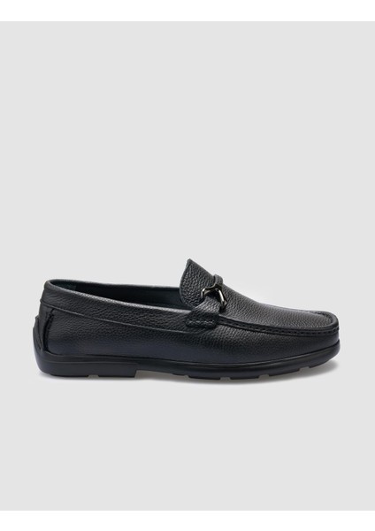 %100 Hakiki Deri Siyah Toka Detaylı Erkek Loafer