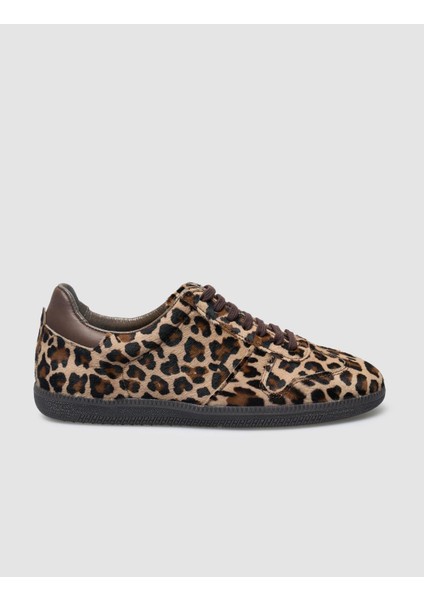 Leopar Deri Bağcıklı Kadın Sneaker