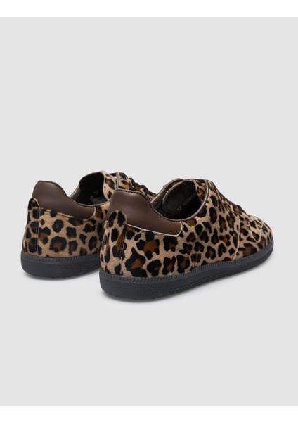 Leopar Deri Bağcıklı Kadın Sneaker