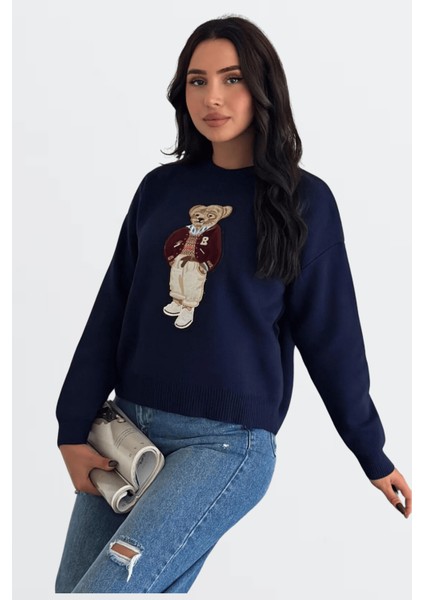 Teddy Bear Ayıcıklı Kazak- Kadın Triko Kazak Standart Beden