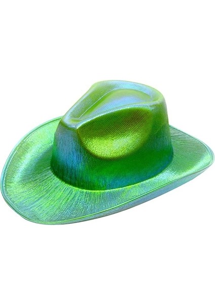 Neon Hologramlı Kovboy Model Parti Şapkası Yeşil Yetişkin 39 x 36 x 14 cm
