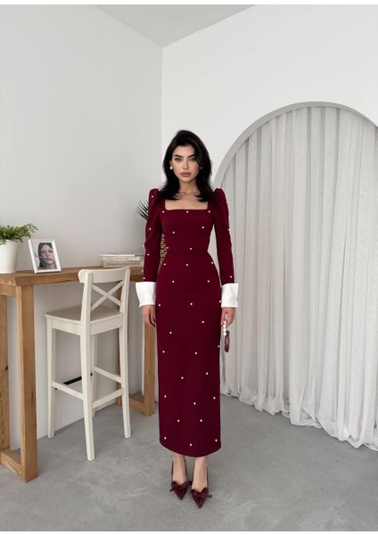 Tasarım Incili Atlas Uzun Elbise