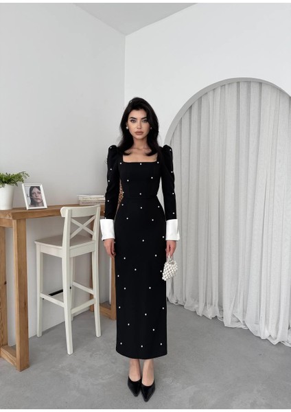 Tasarım Incili Atlas Uzun Elbise