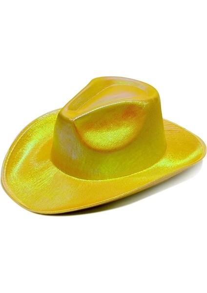 Neon Hologramlı Kovboy Model Parti Şapkası Sarı Yetişkin 39 x 36 x 14 cm