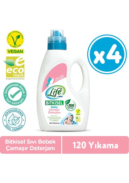 Bitkisel Bazlı Vegan Sıvı Bebek Çamaşır Deterjanı 1500 ml x 4 Adet