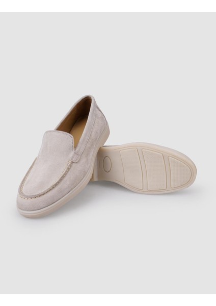 Deri Bej Süet Kadın Loafer